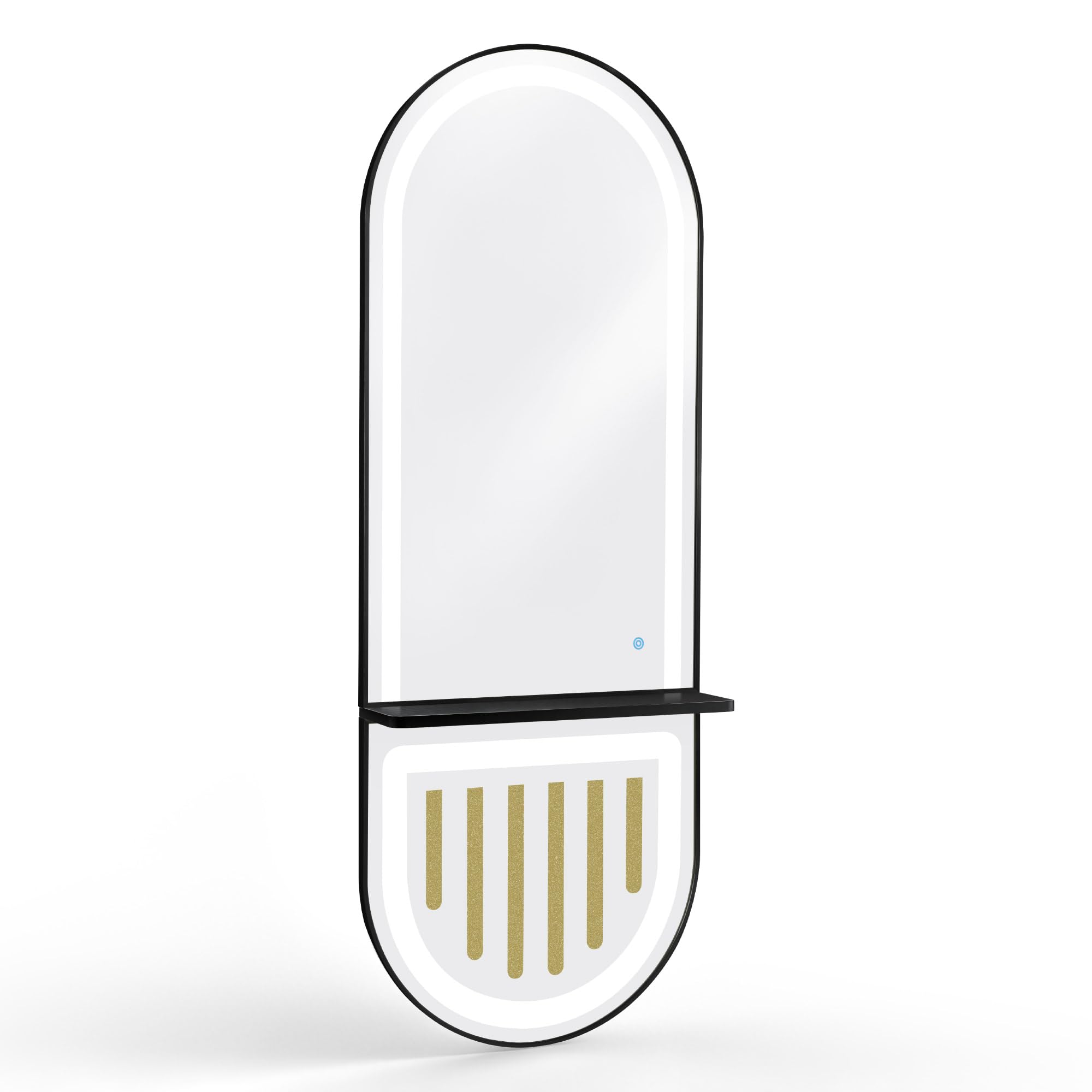 Barberpub Wandspiegel mit Beleuchtung, Ganzkörperspiegel mit Aluminiumrahmen, Spiegel Groß mit Ablage, Touch-Schalter, 3 Lichtfarben Dimmbar, Mondern für Friseursalon, 17x65x177 cm, J6257 (Schwarz)
