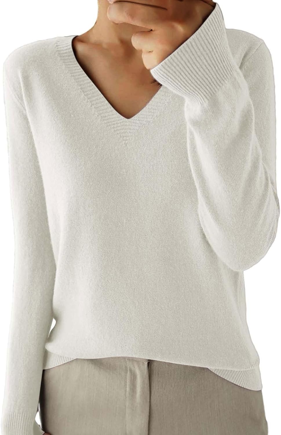 Cashmere Sweaters for Women V-Neck Knitted Warm Pullover Lightweight Long Sleeve Elegant Soft Pullover Sweater