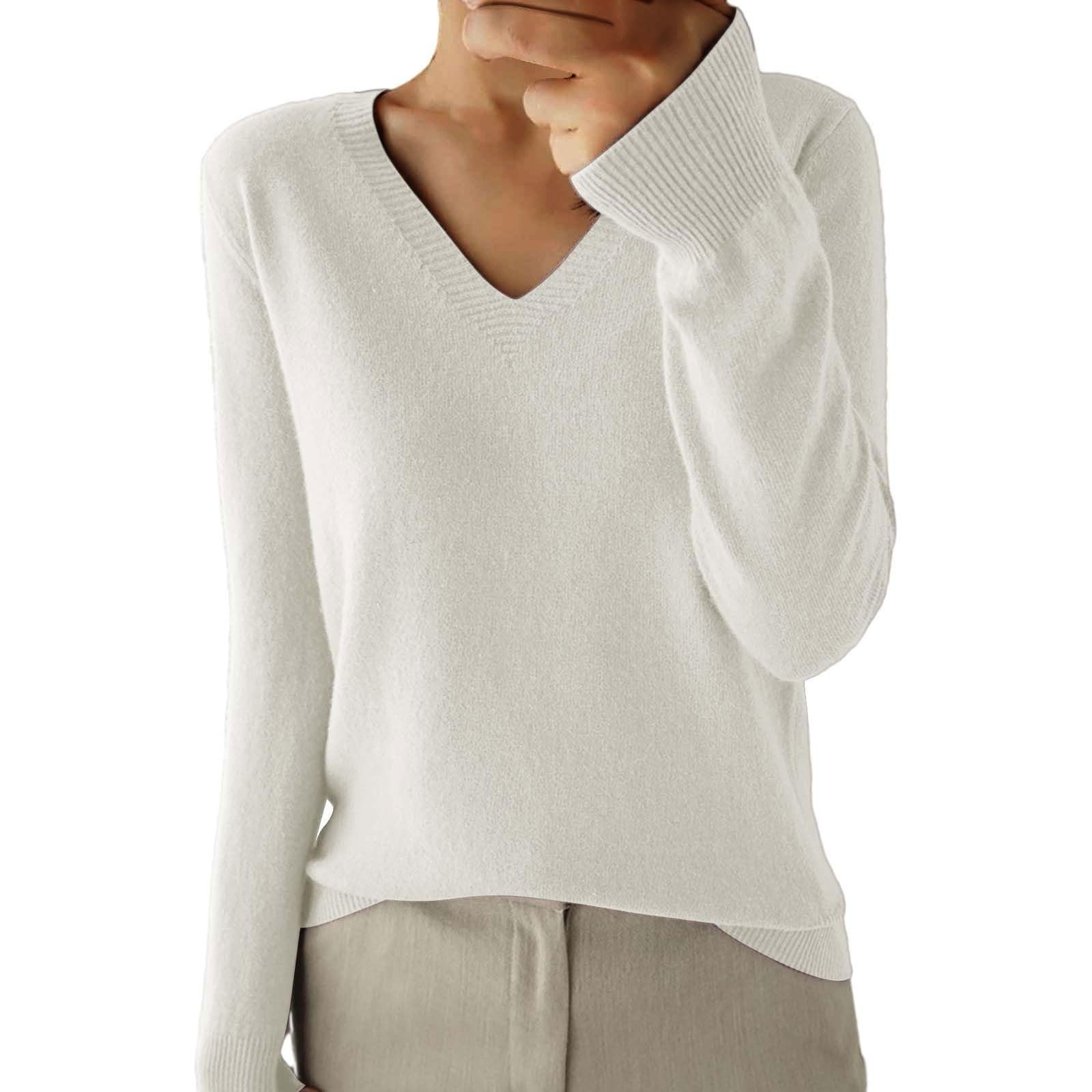 Cashmere Sweaters for Women V-Neck Knitted Warm Pullover Lightweight Long Sleeve Elegant Soft Pullover Sweater