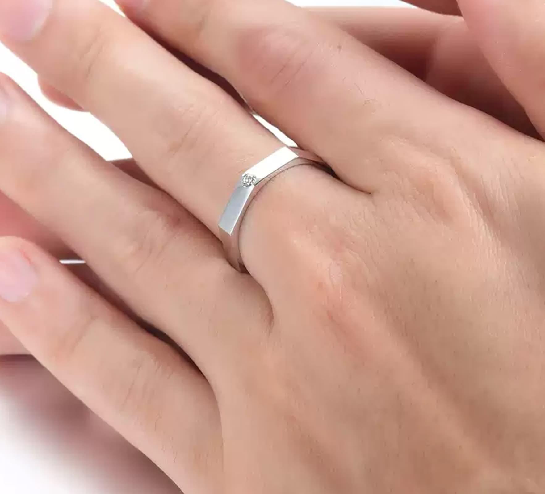 Anillo de compromiso para novio, anillo meñique para hombre, plata con diamante de 0,05 quilates Pt950 y oro blanco de 9 quilates, 14 quilates y 18 quilates
