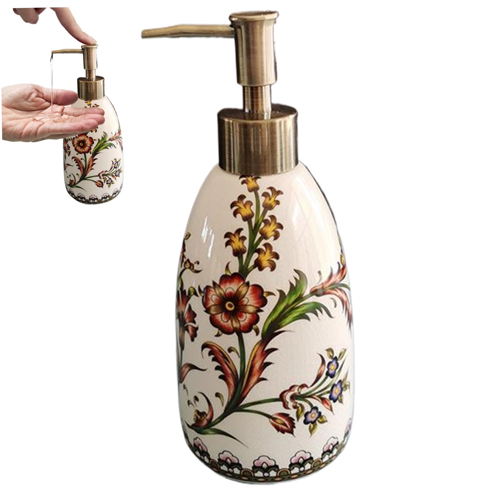 Xoeryoy Bathroom Soap Dispenser, 450ml Delicate Floral Ceramic Soap Dispenser, Decorative Liquid for Bathrooms, Kitchens or Powder Rooms