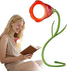 Luz de livro rosa presente para sua amiga, mãe, avó, esposa, marido, luzes de leitura USB para pescoço de ganso com bateria de 500 MA, 3 temperaturas de cor e brilho de escurecimento contínuo