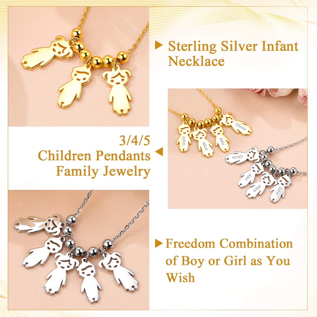 Custom4U Namenskette S925 Silber/Edelstahl Kette mit Namen der Kinder Personalisierte Mutter Name Halskette mit 1-5 Kindernamen Jungen und Mädchen Halskette Geschenk für Mama Oma Mütter