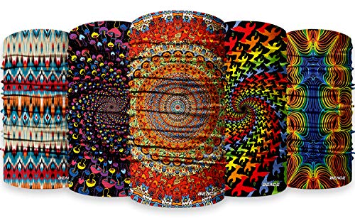 BEACE 3D Face Cover Mask[5 Pack],Raves Seamless Bandana,Face Scarf,Headwear,Neck gaiter,Headband for Women&Men-Dust Wind Sun UV Protection Mask for Raves Music Festivals,Fishing,Outdoors