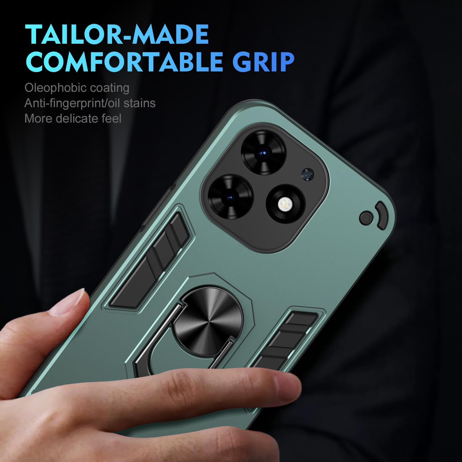 ZORSOME for Tecno Spark GO 2024/Spark 20 Full Protective Case, for Tecno Spark GO 2024/Spark 20 Mult Layer Rugged Shockproof Protective Case with Kickstand,Green