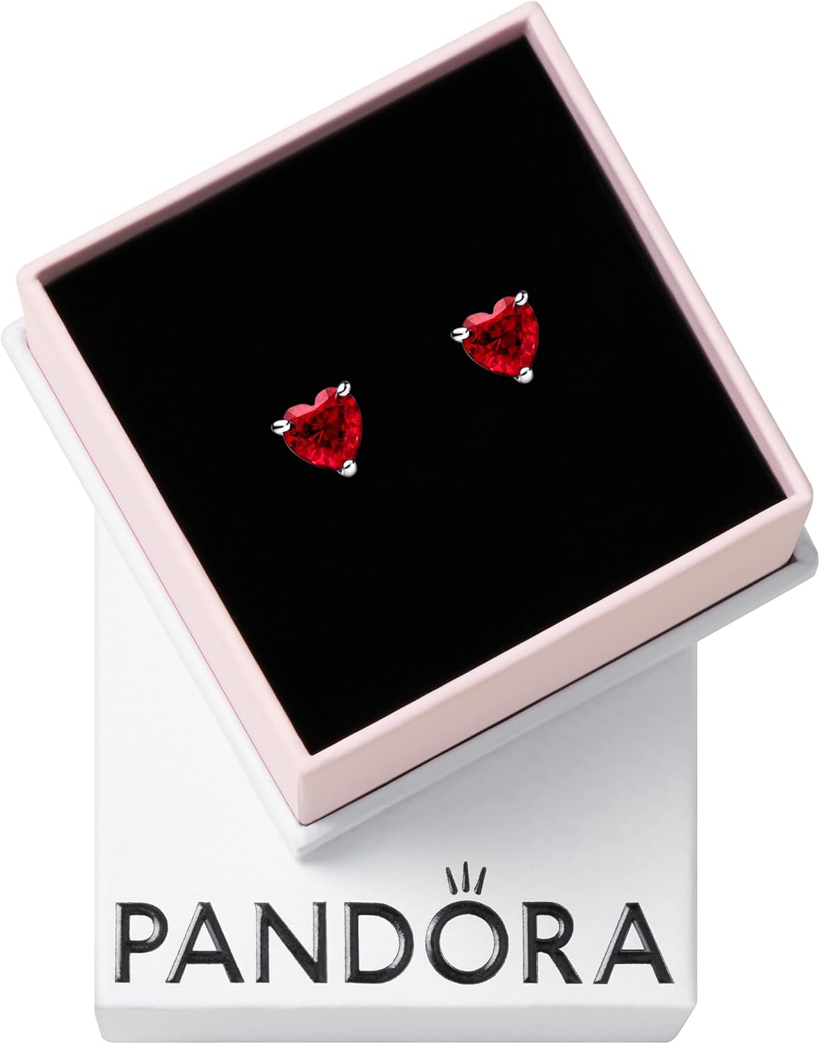 PANDORA Red Heart Stud Earrings - Gift for Her - Sterling Silver Stud Earrings with Man-Made Stones - Jewelry for Women - With Gift Box