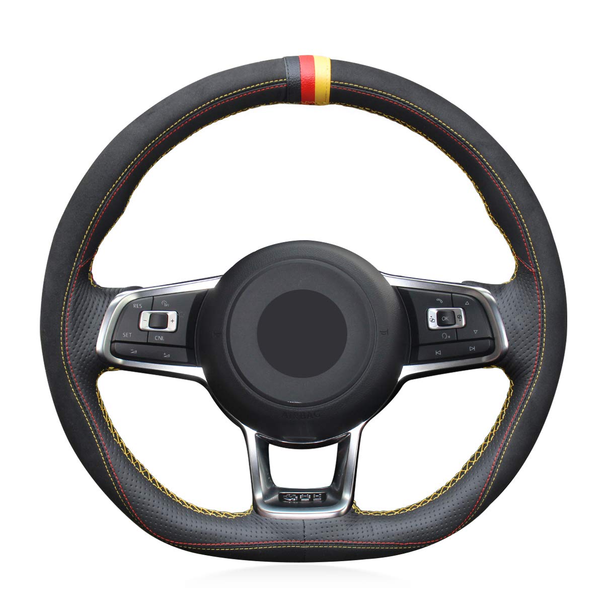 Mewant DIY Tailor Made Black Suede Black Leather Steering Wheel Cover for Volkswagen VW Golf 7 GTI Golf R MK7 VW Polo GTI Scirocco 2015 2016