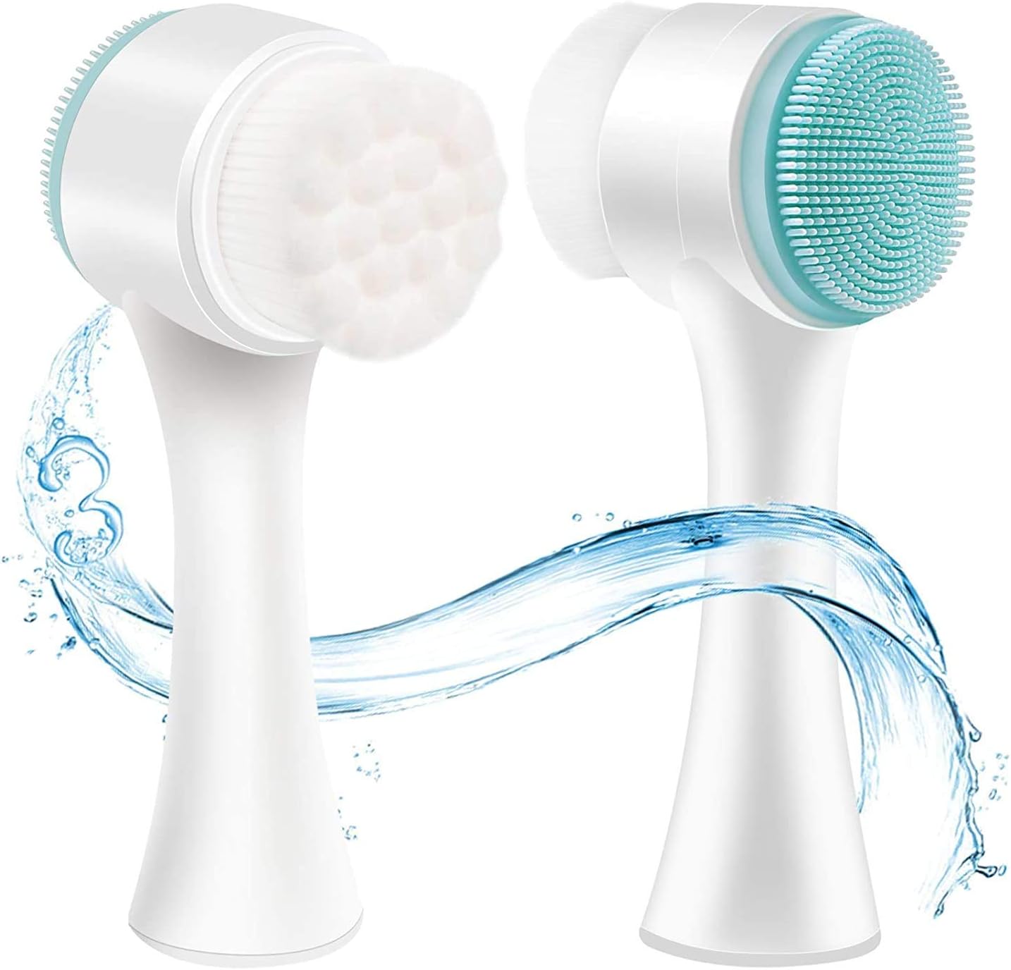 Manual Facial Cleansing Brush, 2-In-1 Skin Care Face Brush, Silicone Facial Scrubber Manual Dual Face Wash Brush For Deep Pore Exfoliation Massaging (Blue)