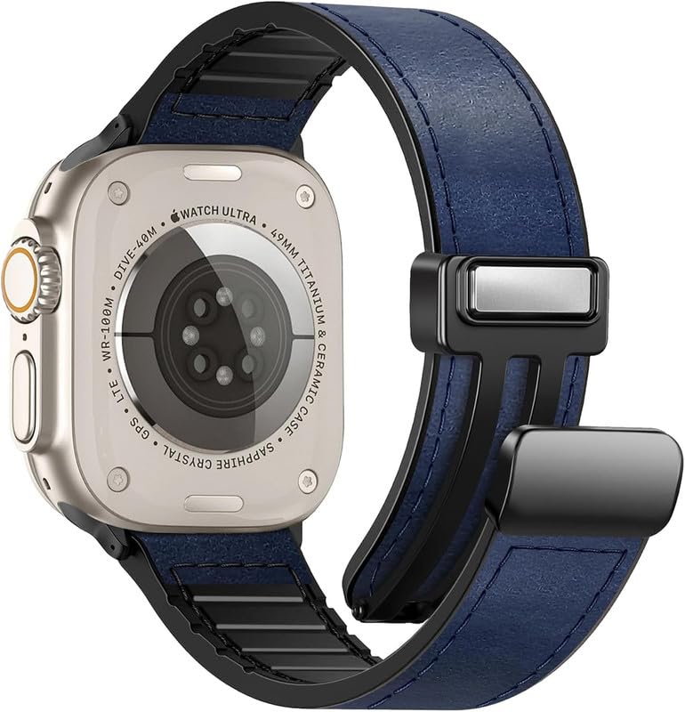Image of Magnetic Leather Bands Compatible with Apple Watch 49mm 46mm 45mm 44mm 42mm | Genuine Leather with Magnetic Buckle for iWatch Ultra 2 Ultra SE Series 10 9 8 7 5 4 3