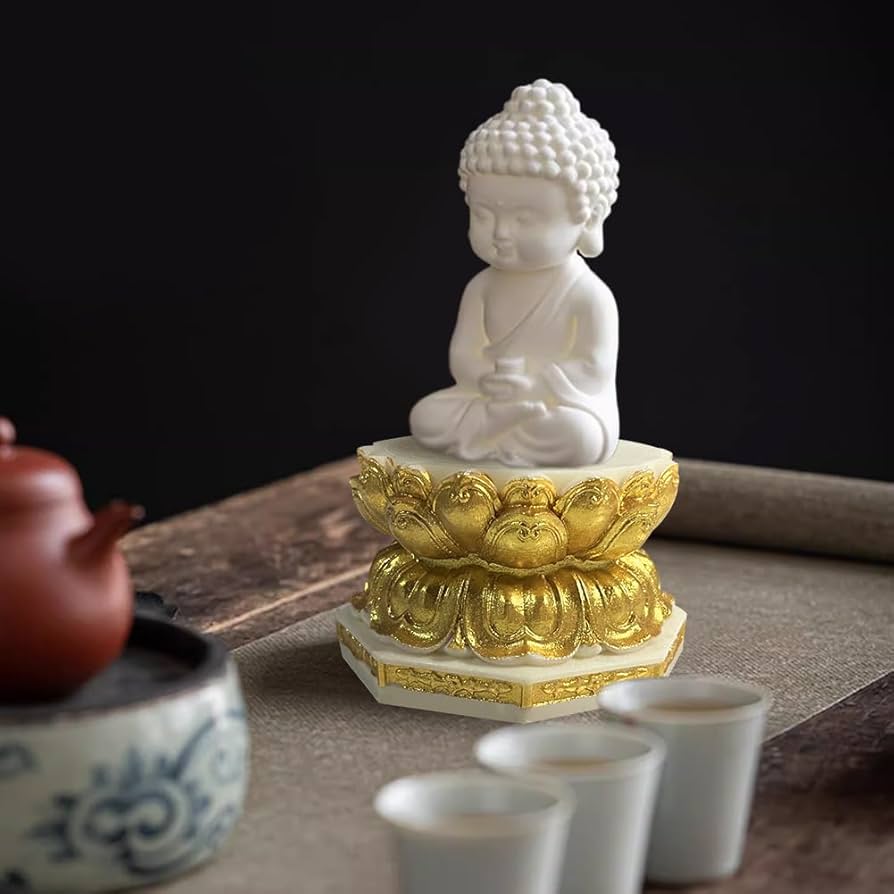 白檀　蓮の花の台座付き 目入り座像 楽天市場】仏像 小型 モダン仏像 桧木 蓮華台座 座像 増台付 2.0