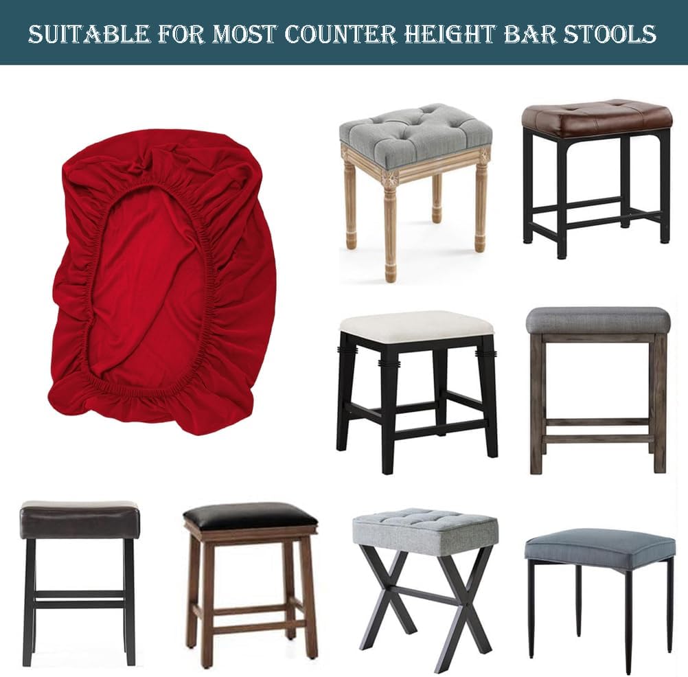 LIWLLIUA‎ 2/4/6 Pack Stretch Rectangular Bar Stool Covers, Washable Saddle Seat Slipcovers with Elastic Bands Soft Fabric Counter Stool Covers for Kitchen and Vanity Chairs,Red,6pcs