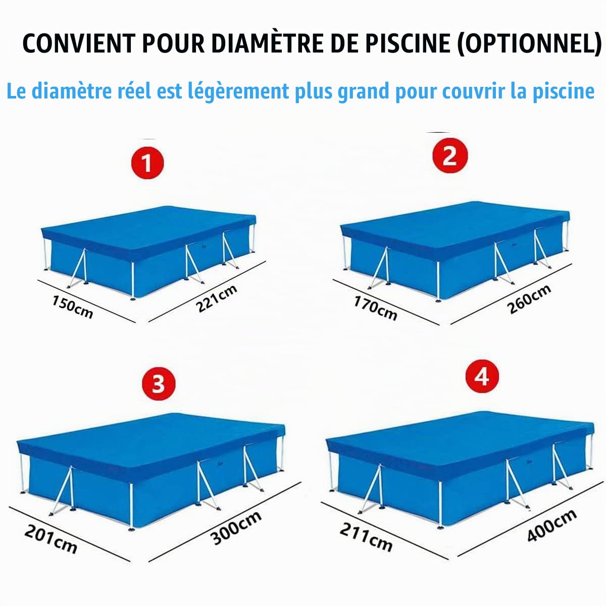 Bâche pour Piscine Rectangulaire, Bâche de Protection pour Piscine Encadrée, Durable Antipoussière Couverture de Piscine pour Piscines Hors Sol (400 * 211CM/13.12 * 6.92FT)