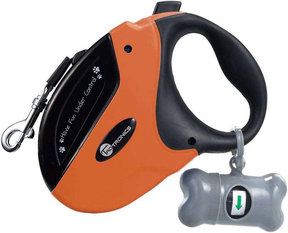 TaoTronics Retractable Dog Leash (Orange), 16 ft Dog Walking Leash for Medium Large Dogs up to 110lbs, Tangle Free, One Button Break & Lock, Dog Waste Dispenser and Bags Included-Orange