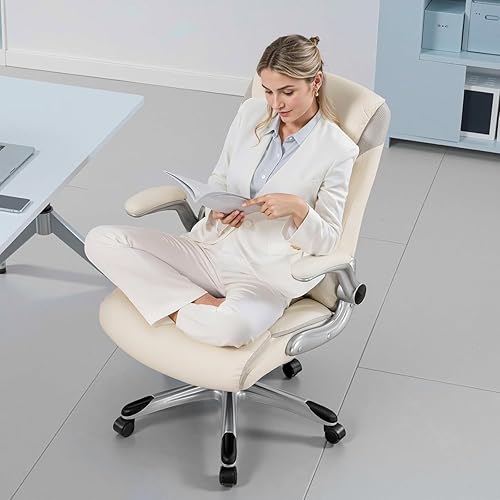 Vista 2 de COMHOMA Silla de oficina grande y alta con respaldo alto, silla ejecutiva de cuero de 400 libras de ancho, soporte lumbar y reposabrazos ajustable