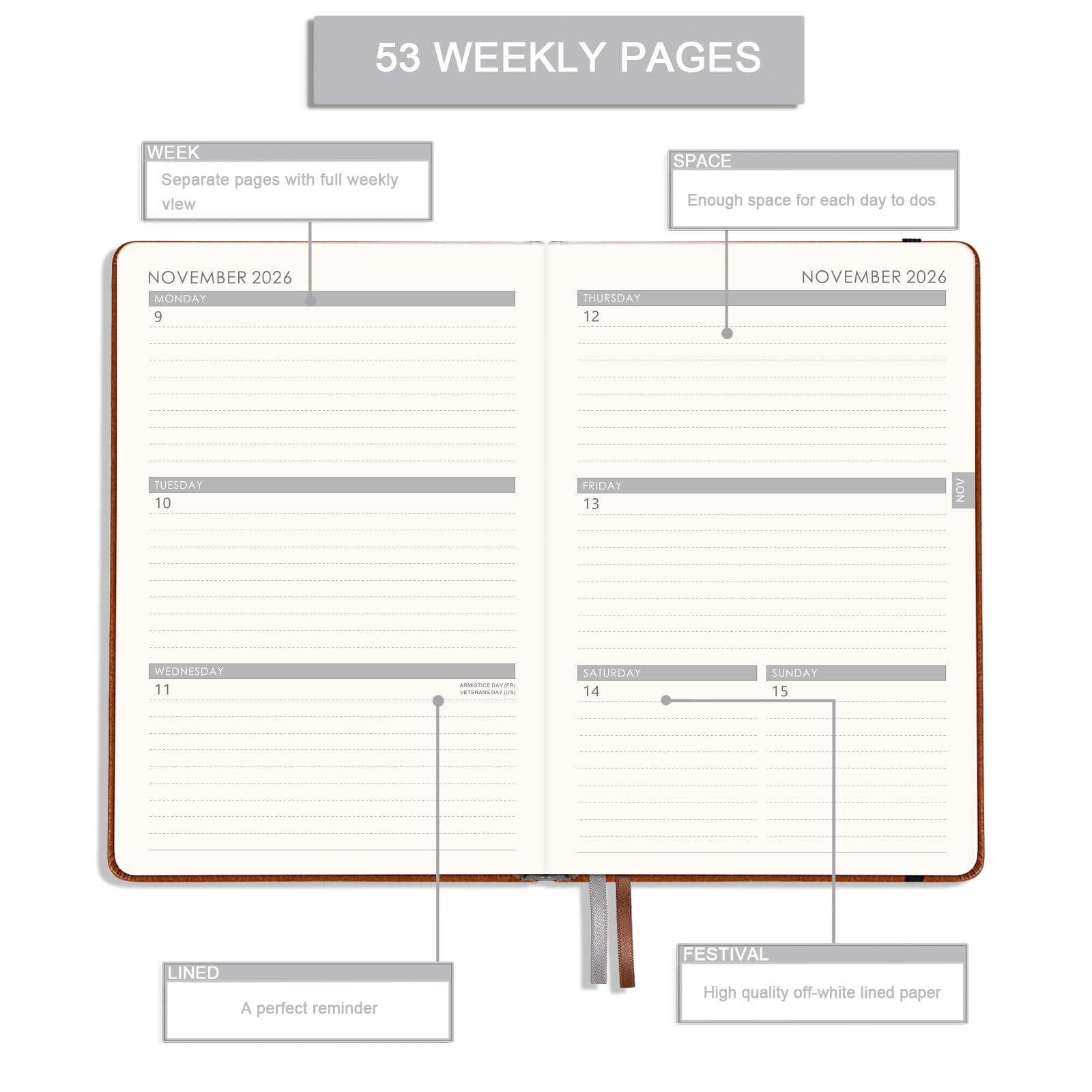 2019 Planner - Weekly & Monthly Planner with Calendar Sticker, A5 Premium Cardboard with Pen Holder, Inner Pocket, 88 Notes