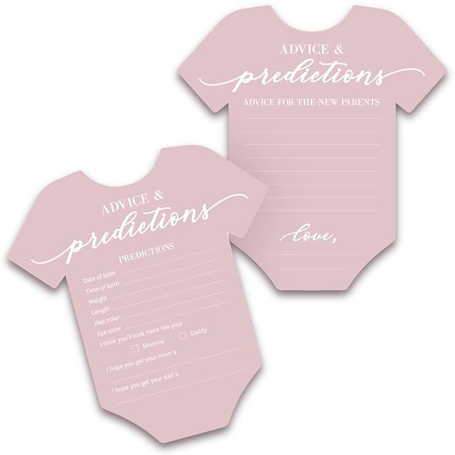 Perfect Occasion Baby Shower Advice Prediction Cards - For 50 Guests - Pink Onesie Double Sided Advice Predictions