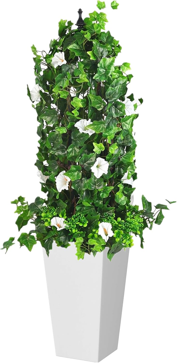 QIANYUN Artificial Plants Outdoor-Fake Ivy- 4FT Outdoor UV Resistant Plant Planter Box and Trellis Evergreen Topiary for Indoor Outdoor Home Front Porch Decor