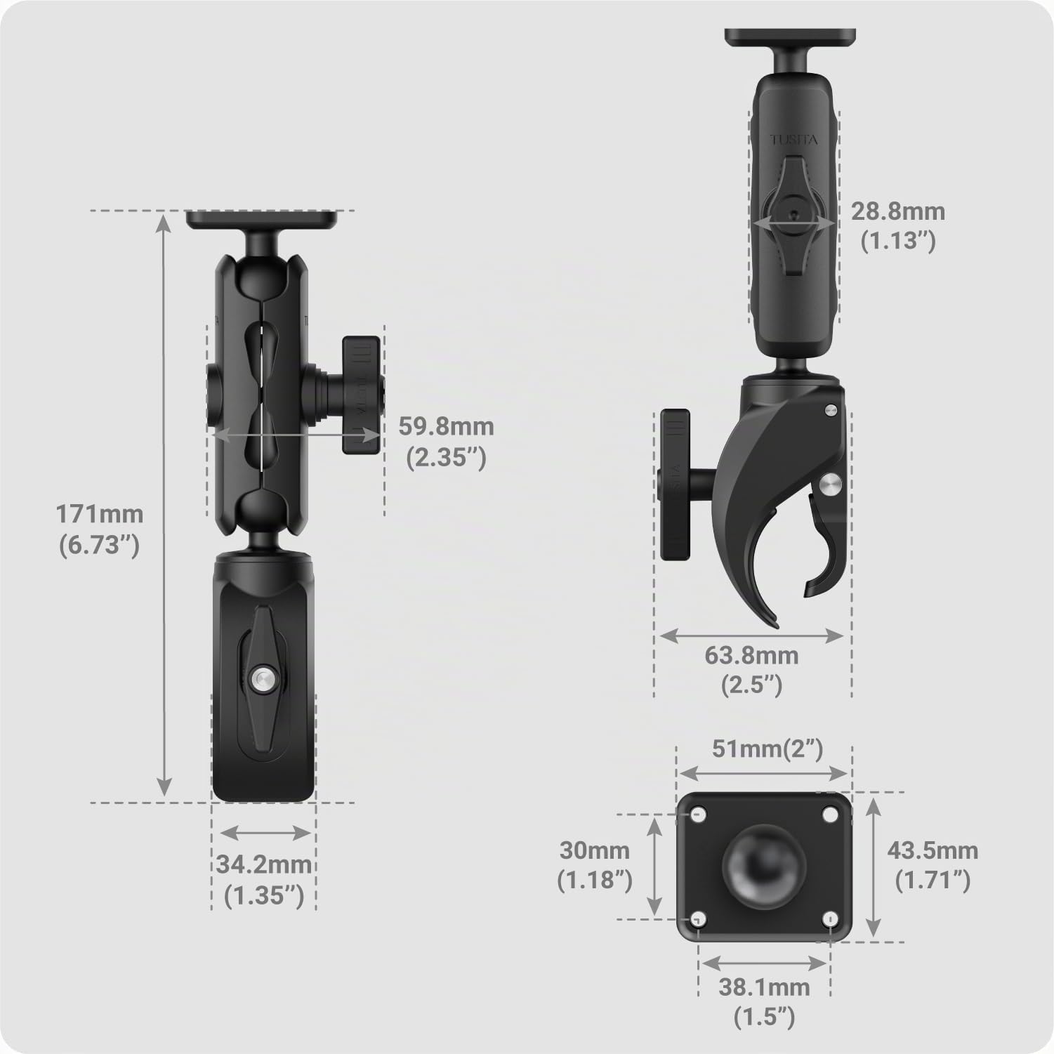 TUSITA Moto ATV/UTV Support Compatible avec Garmin Montana, Zumo XT - Base de Serrage à Griffes, Bras Moyen