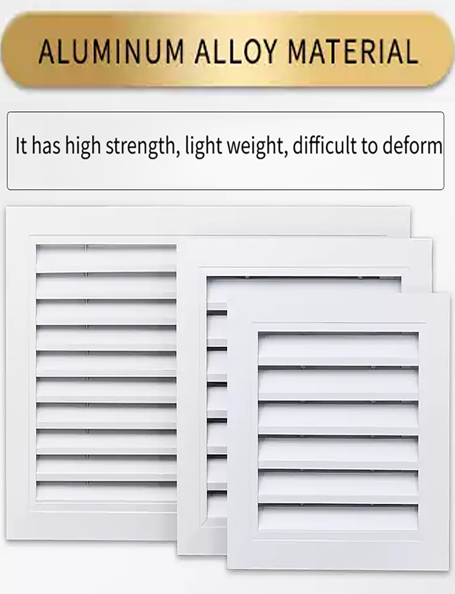 Grille d'aération carrée à persiennes en alliage d'aluminium 50 x 50 cm pour ventilation murale et plafond
