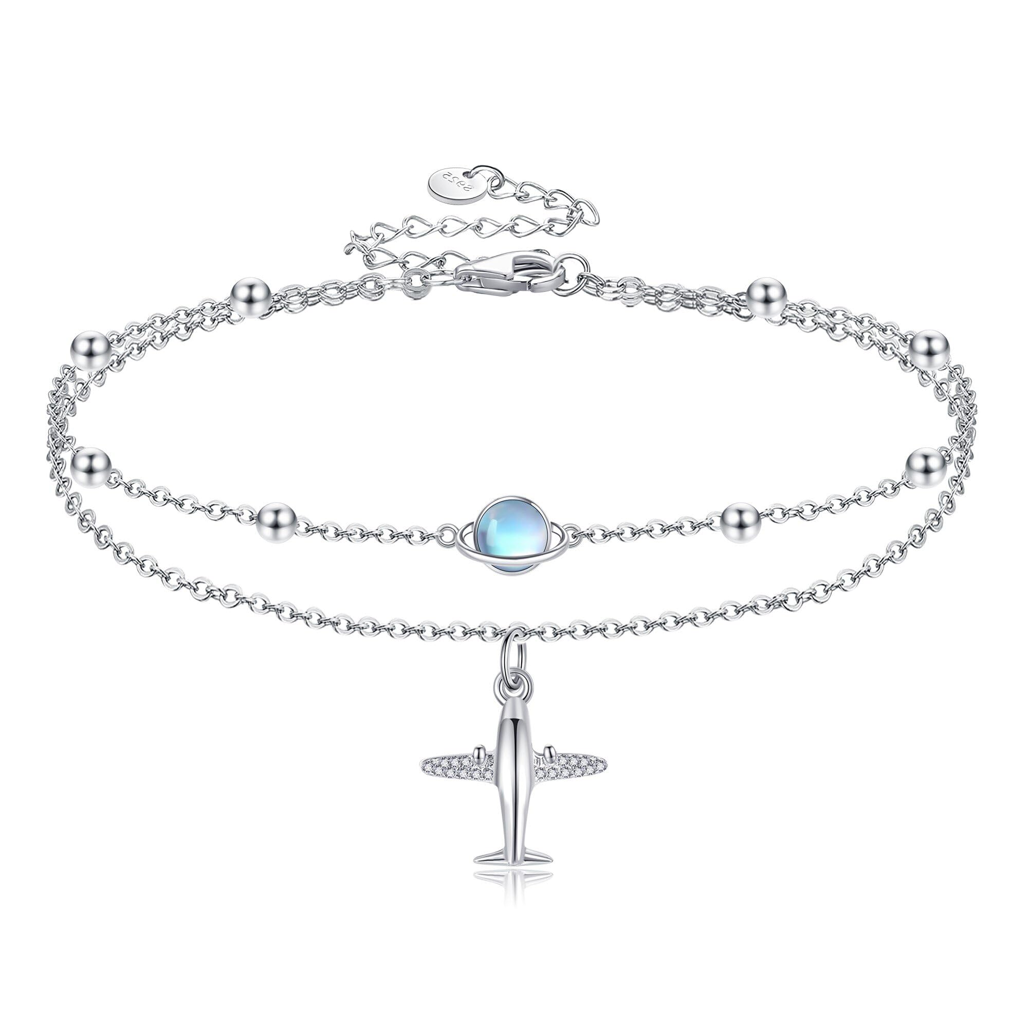 Tobillera de avión URONE de plata de ley 925 y piedra lunar para mujer 7