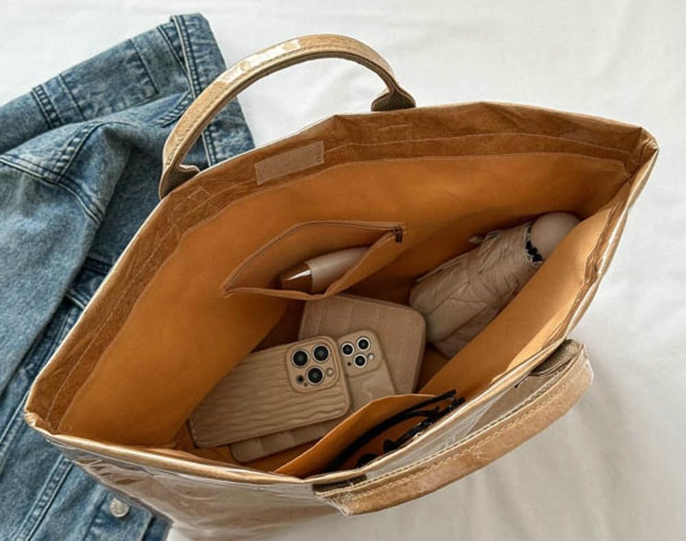 Caistre Women's PVC Tote Handbags Shoulder Bag Winter Fall Fashion Kraft Paper Tote Bag Y2K Large Shopping Bag - Image 3