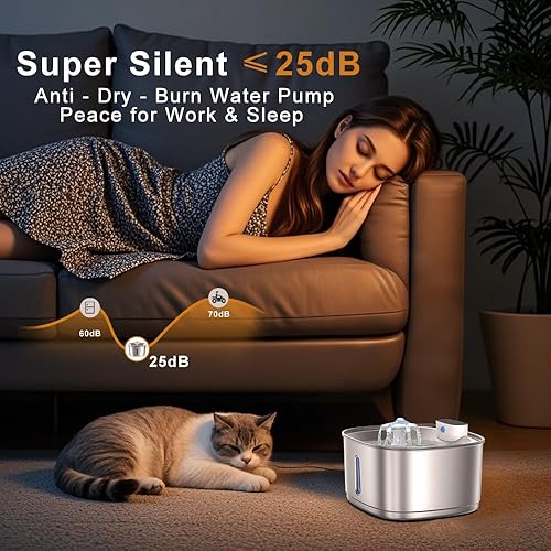 Miniatura 7 de Fuente de agua inalámbrica para gatos de acero inoxidable, fuente para gatos de 108 oz3.2 L, funciona con pilas, fuente de agua inalámbrica para