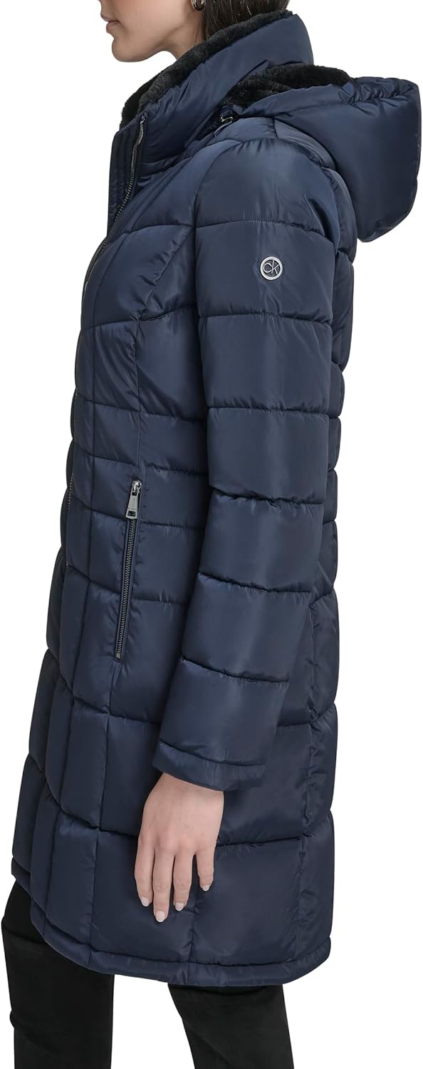 Calvin Klein womens Full Length Puffer Coat – Hooded Quilted Winter Jacket With Zip Up Front - Image 5