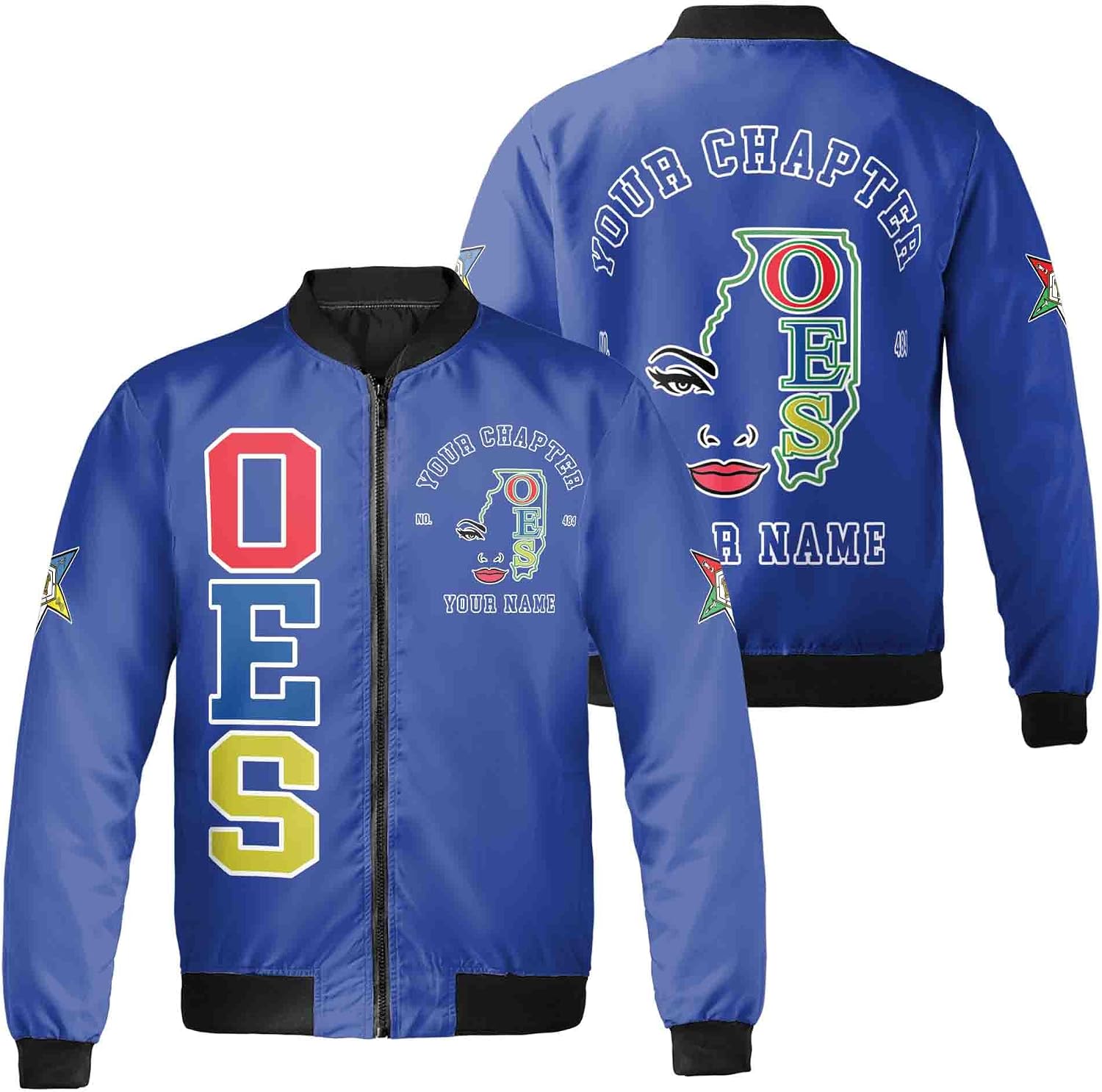 Custom Name Chapter Map Order Of The Eastern Star OES Mason Unisex Bomber Jacket S-5XL