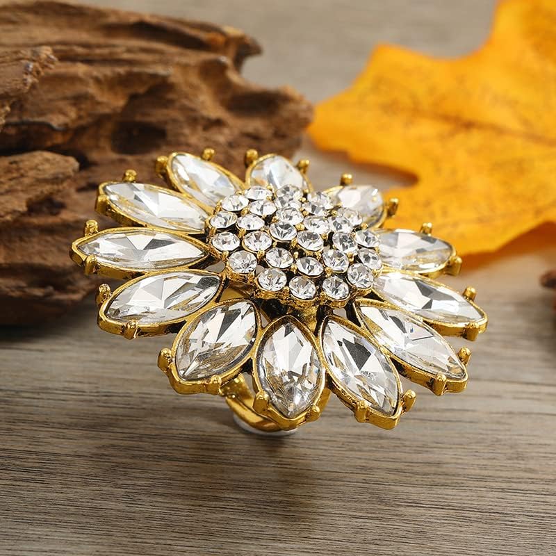 Big Sunflower Boho Exaggerated CZ Statement Ring for Women Girls Adjustable Bohemian Antique Mosaic Crystal Expandable Big Open Wrap Finger Rings Comfort Fit Retro Indian Bollywood Style Jewelry - Image 4