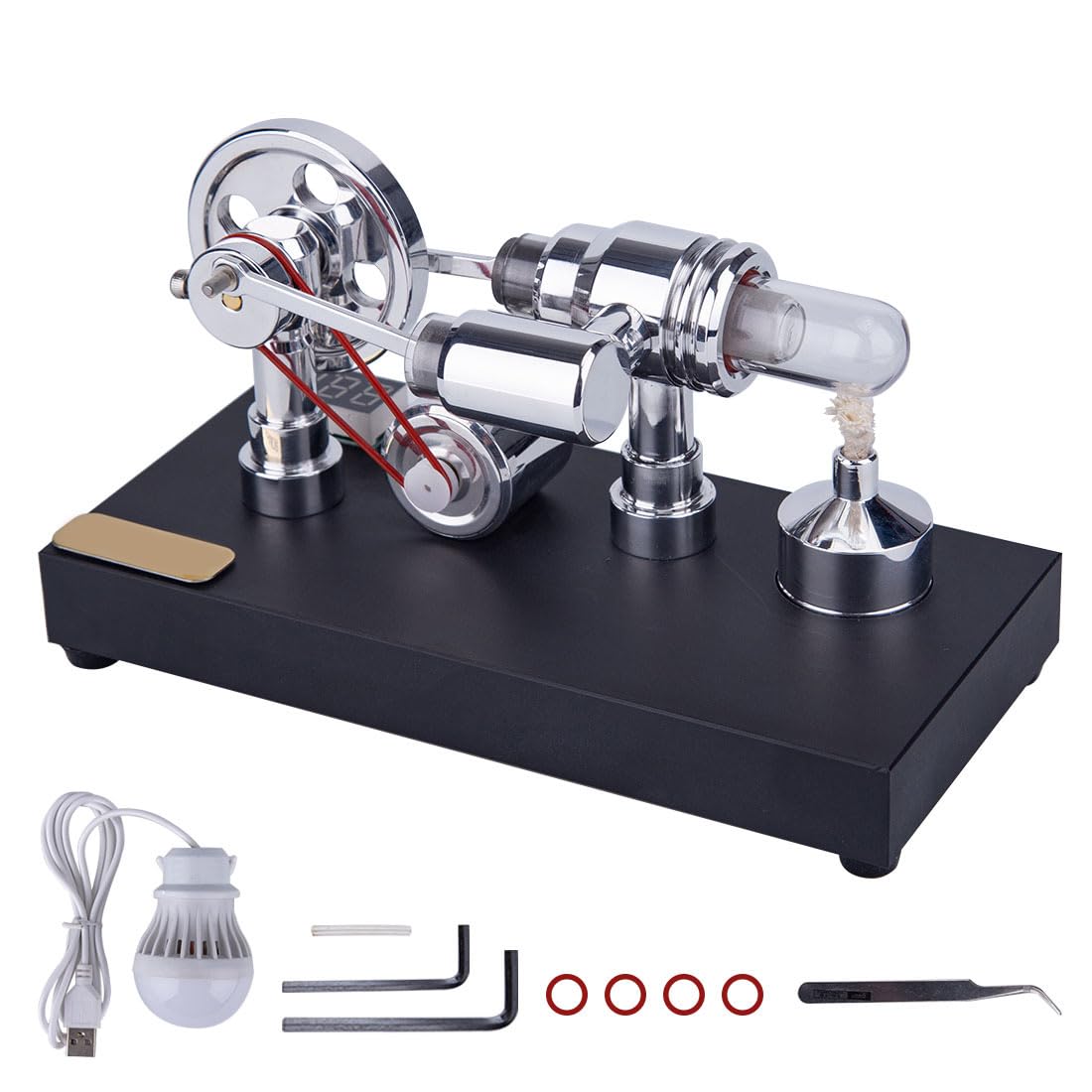 Metalowe zestawy silników silnikowych Gamma Hot Air Stirling, model silnika LED, edukacyjna zabawka naukowa