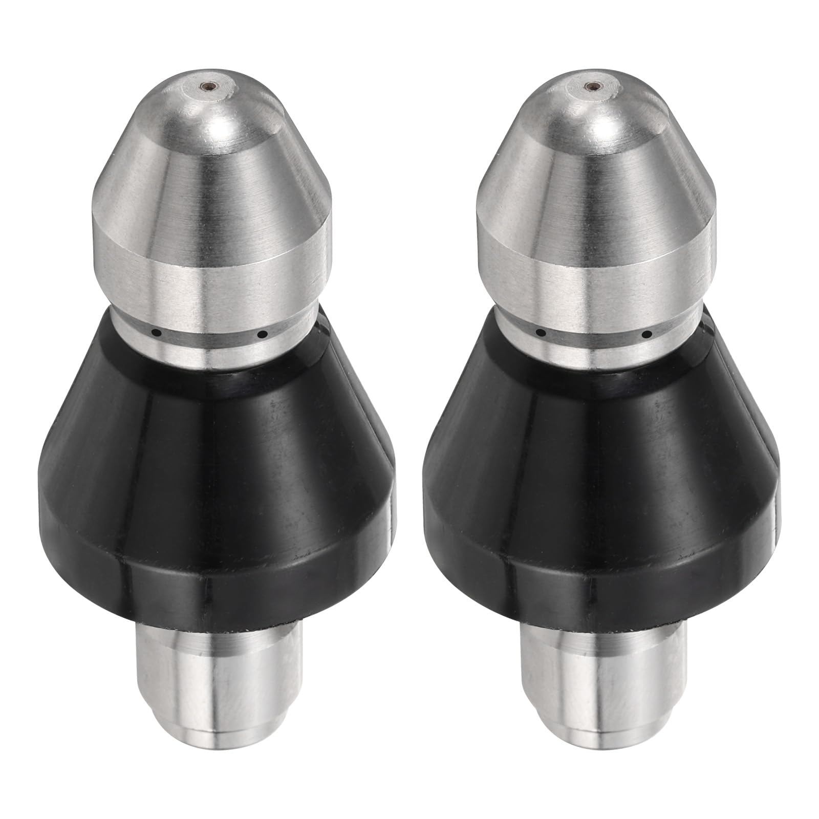 sourcing map 2pcs Pressure Washer Sewer Nozzle 3/8" Quick Connect 5000 PSI Stainless Steel Drain Blaster Rotating Button Nose Fixed Cleaning Water Hose Jet for Drain Cleaning Hose