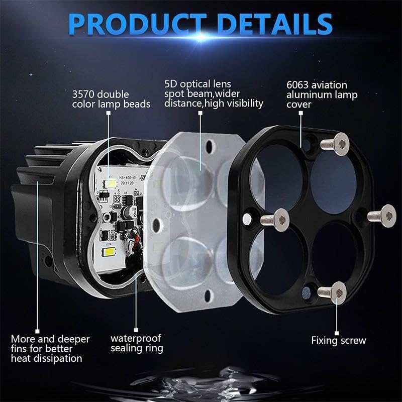 CREZYSKY 80W Yellow-White LED Fog Light, 4 LED, Pack of 2 - Image 7