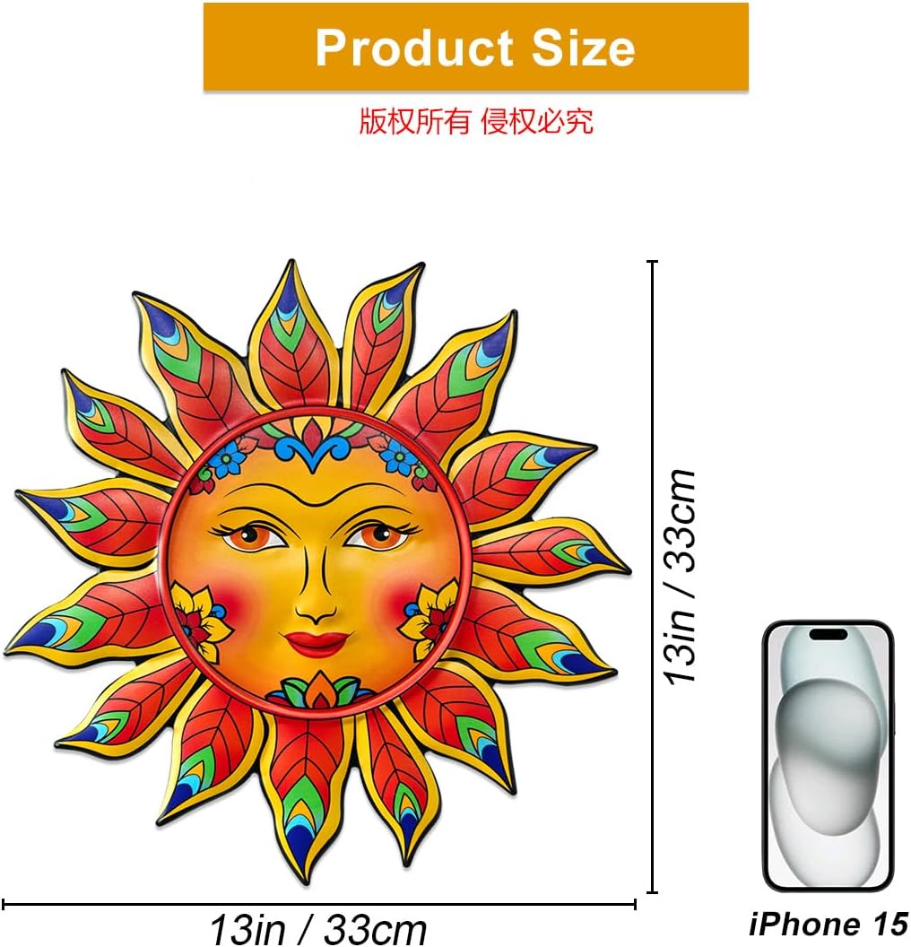 Metal Sun Flower Wall Decor,13inches Sun Wall Art Hanging Decoration for Indoor and Outdoor, Garden Farmhouse Yard Patio Fence Living Room Bedroom Decor - Image 3
