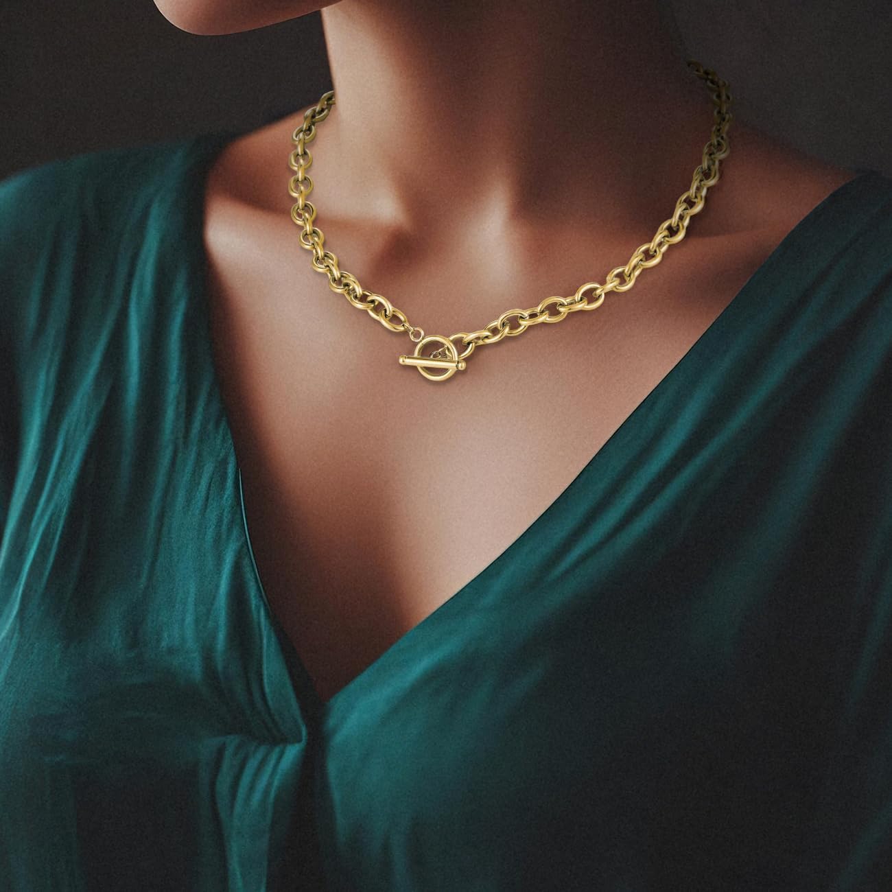 Emibele Dainty Gold Heart Charm Necklace for Women, Stainless Steel No Tarnish 18K Gold Plated Necklaces with Love Heart Pendant & Paperclip Chain, Valentines Birthday Jewelry Gifts for Women - Image 2