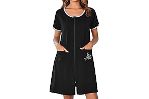 Women's Lightweight Bathrobe with Short Sleeves, Zipper and Pockets