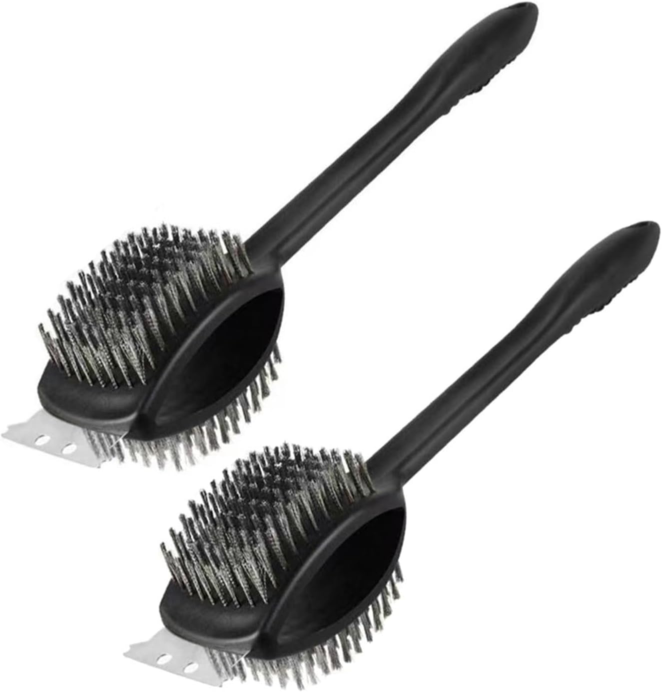 Dual-Sided Grill Cleaning Brush with Scraper, Heavy-Duty Stainless Steel BBQ Brush with Long Handle, 3-in-1 Wire Bristle Cleaner for Gas, Charcoal & All Grills