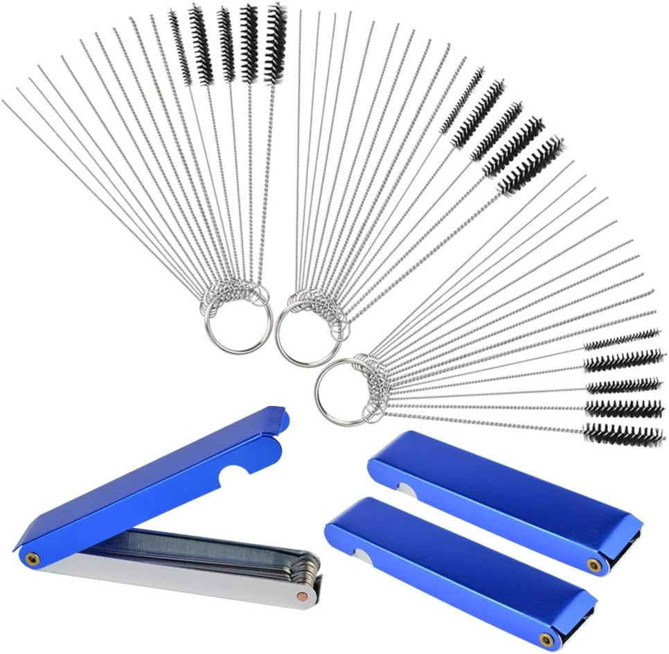 Carburetor Carbon Dirt Jet Remove Cleaner Set, 39 Pcs Cleaning Wires 30 Pcs Cleaning Needles and 15 Pcs Nylon Cleanning Brushes Tool Kit for Motorcycle Moped Welder Carb