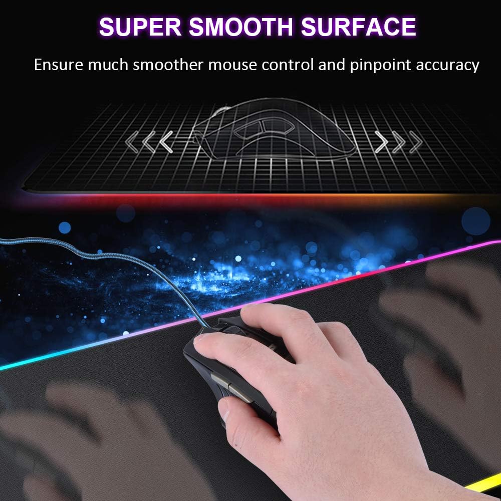 TECKNET RGB Gaming Mouse Pad, LED Soft Extra Extended Large Computer Keyboard and Mouse Mat, Mousepad with 12 Lighting Modes Waterproof Non-Slip Rubber Base for Gamer(31.5 x 15.7 Inch)