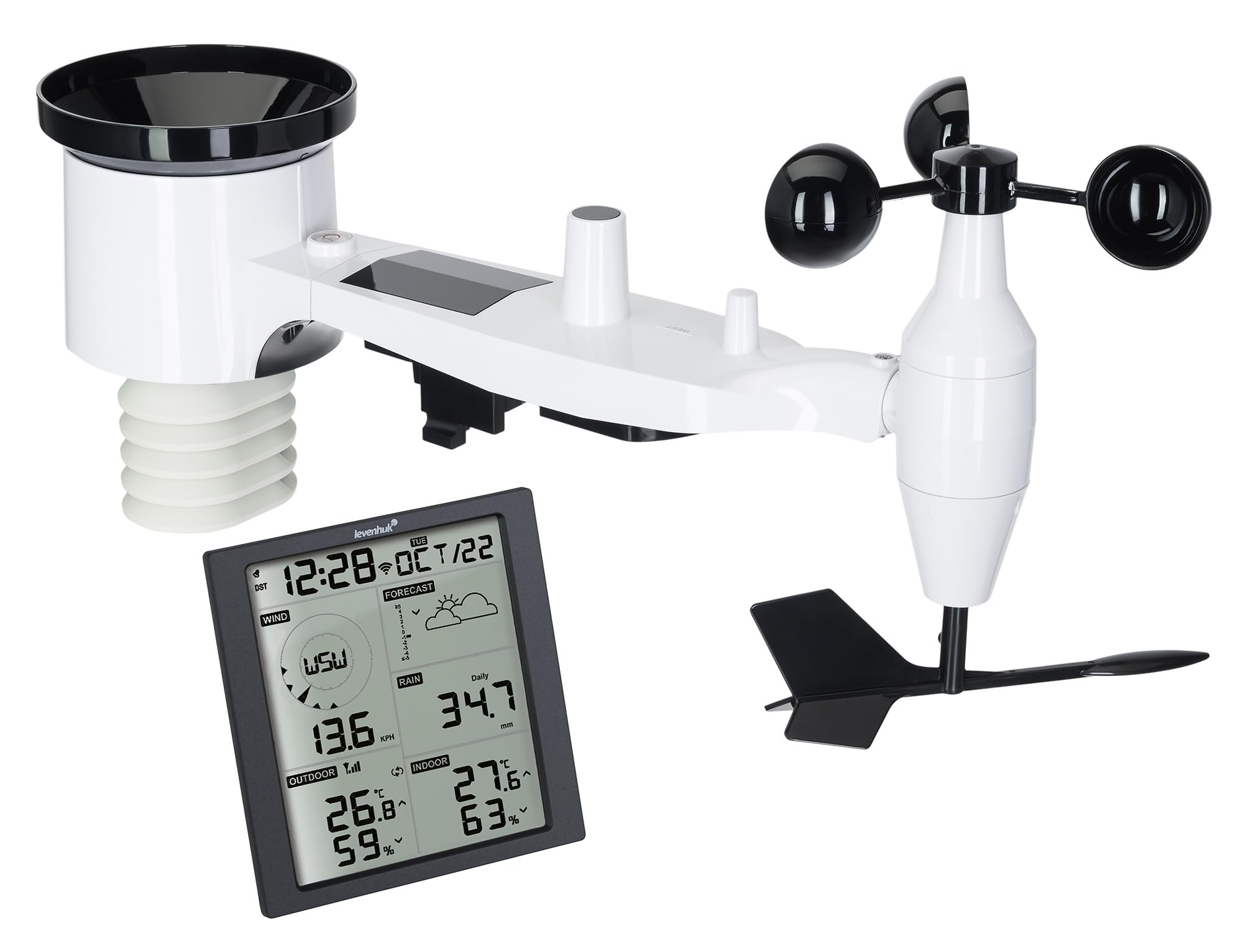 Levenhuk Wezzer PRO LP310 Estación Meteorológica Digital con Reloj, Calendario, Termómetro, Barómetro, Higrómetro, Anemómetro, Pluviómetro, Punto de Rocío, Índice de Calor y Wifi