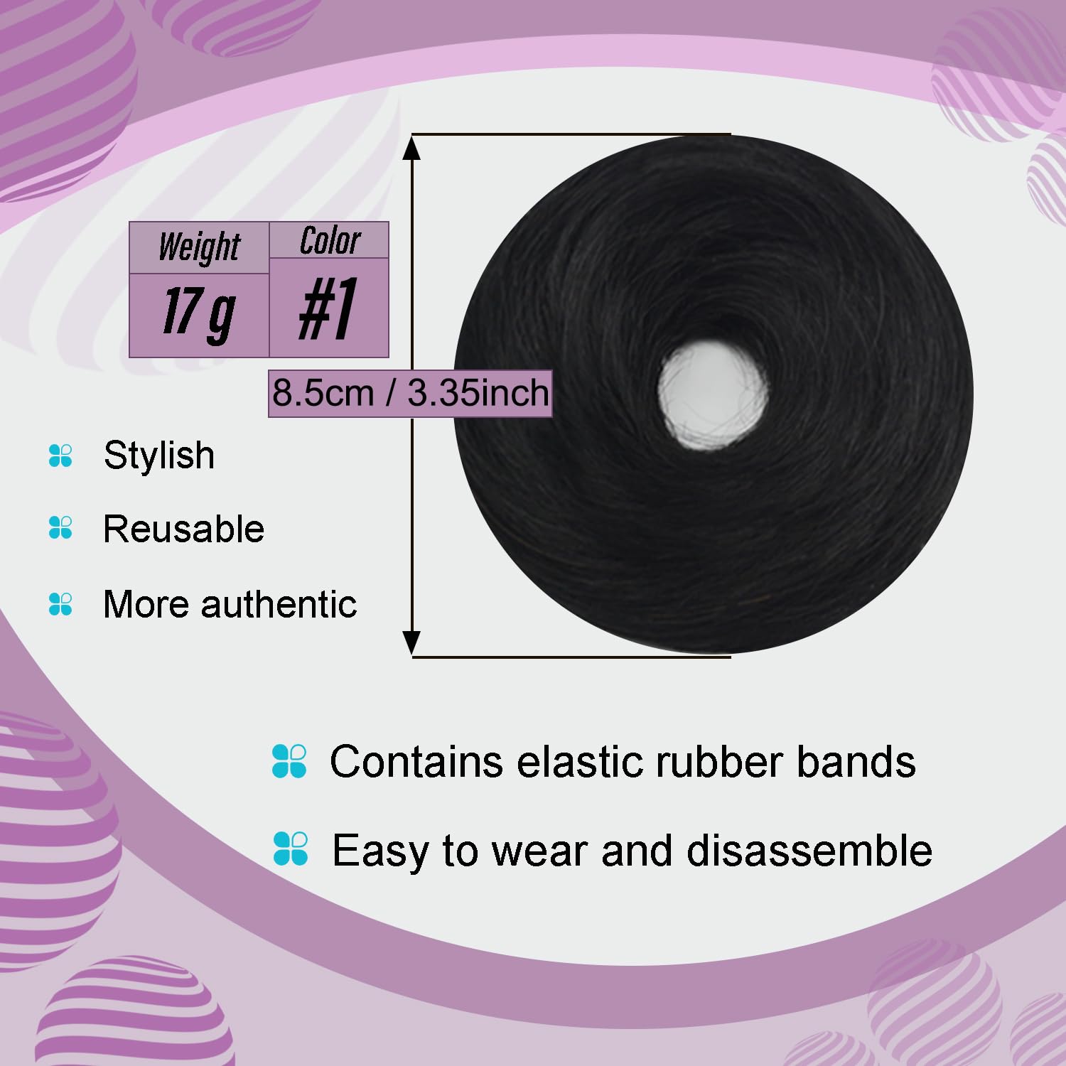 Human Hair Bun Messy Bun Straight Hairpiece 100% Real Human Hair with Elastic Rubber Band for Women Bun Extensions (#1 Jet Black) - Image 2