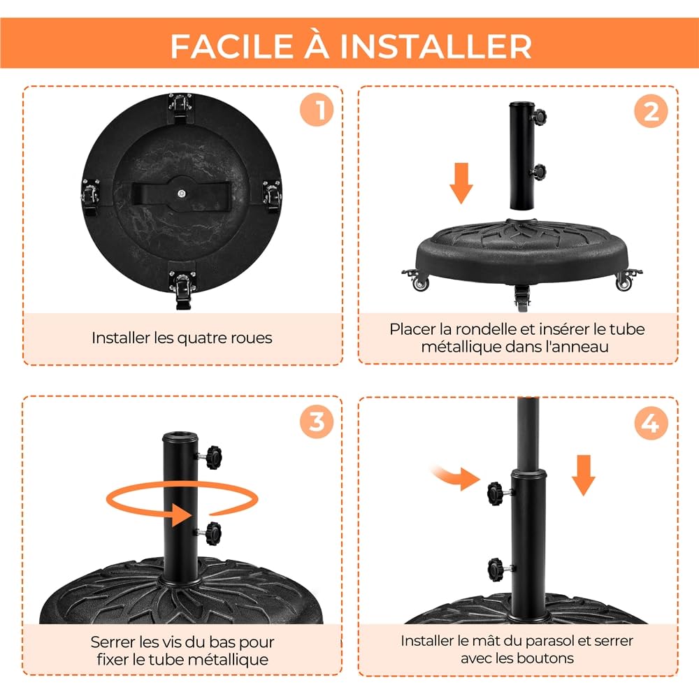 Yaheetech Pied de Parasol Rond à roulettes Verrouillables 20,6 kg | Mâts de 34/38/48 mm, mobilité facile, résine et métal résistant aux intempéries, idéal pour jardin/patio/terrasse/événements