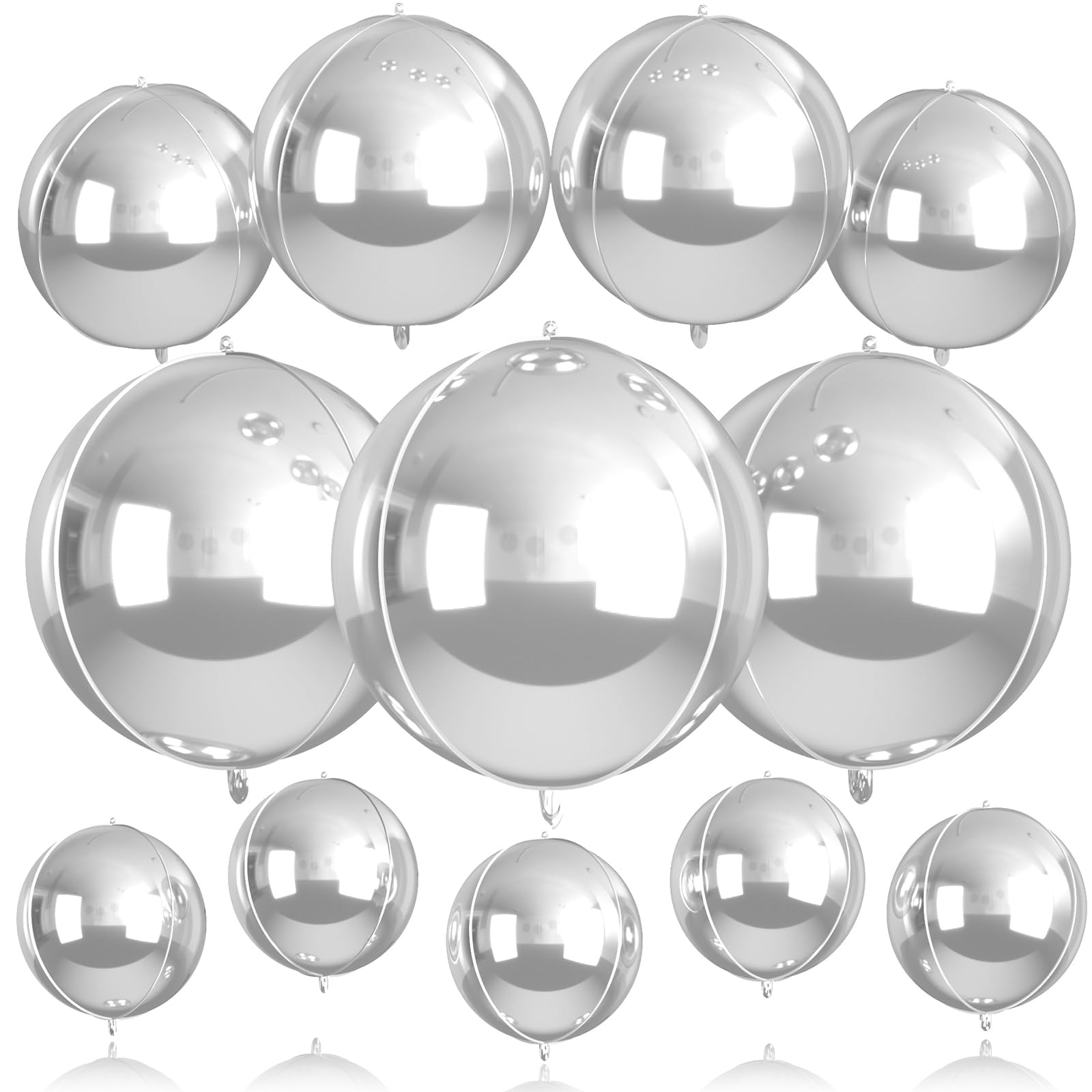 12 Pcs Silver Foil Balloons, 22" 15" 10" Chrome Silver Balloons Mirror, Different Size Metallic Silver Balloons for Disco Graduation Birthday Wedding New Year Baby Shower Party decorations Backdrop