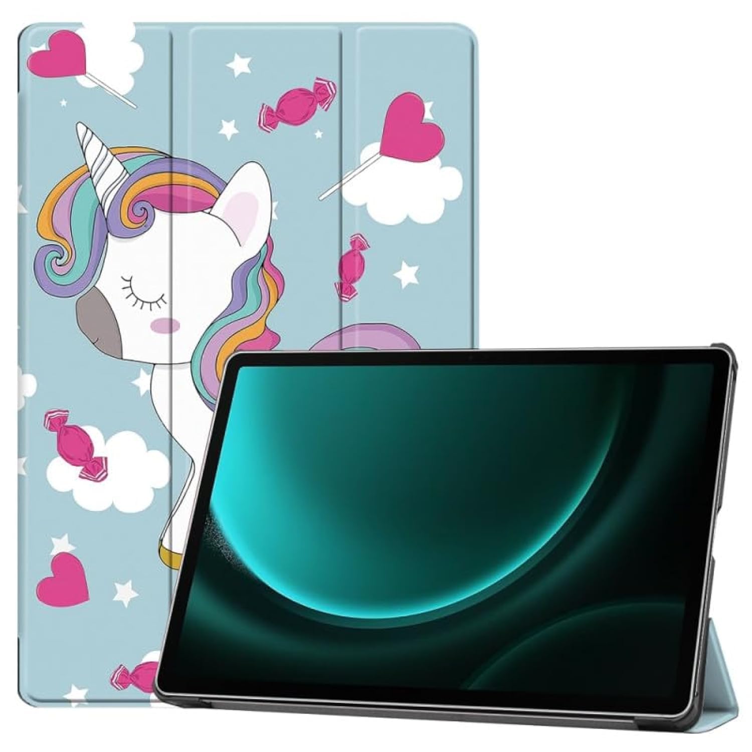 YIMICO Case for Samsung Galaxy Tab S8 Plus/S7 FE/S7 Plus 12.4 Inch, Ultra Slim Shell Stand PU Leather Cover (Unicorn)