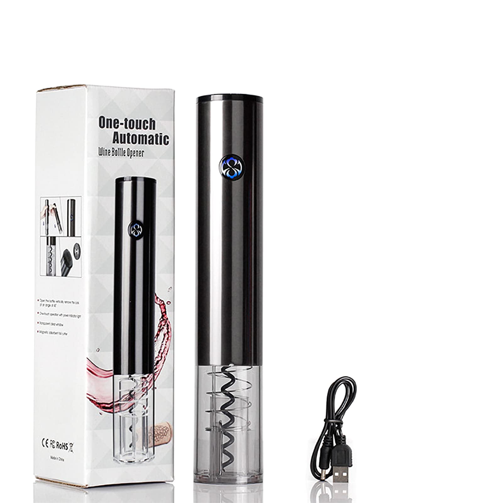 Elektryczny Otwieracz Do Wina, Automatyczny Korkociąg Do Butelek Z Kablem Do Ładowania USB I Wbudowanymi Diodami LED, Indukcja Jednym Przyciskiem I Ergonomiczny Kształt, Prezent Na Rocznicę Imprezy