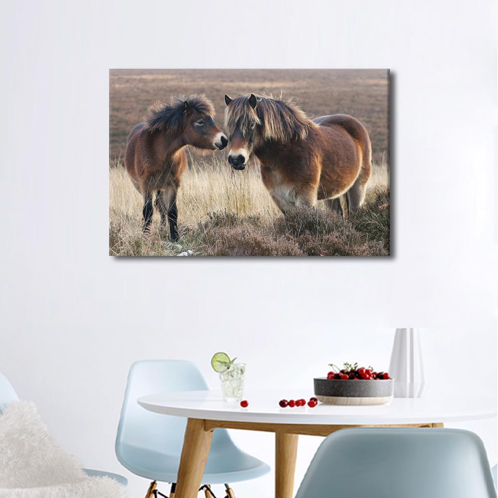 TISHIRON Pony And Horse Pictures for Living Room Animal Portrait Wall Art Canvas Prints Wildlife Painting Rustic Artwork Contemporary Home Decor Frame Gallery-Wrapped Ready to Hang 24x16 in - Image 3