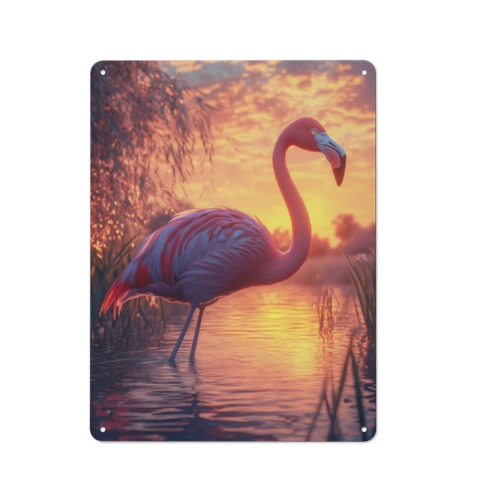 Junmoney Pink Flamingo Sunset Tin Wall Plaque 40X30cm With For Bar Or Restaurant, Autumn Wall Decor For Hospitality Decor Collectors