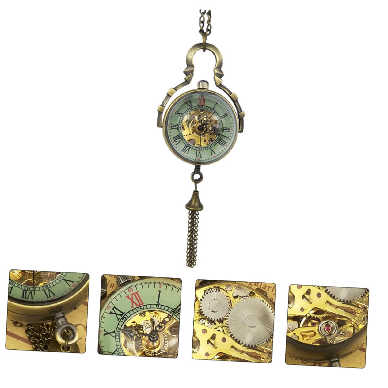 Gatuida Reloj de Bolsillo Mecánico Cadena y Esfera Esférica de Vidrio, Diseño Vintage y Artesanal Único para Uso Diario y Ocasiones Obsequios