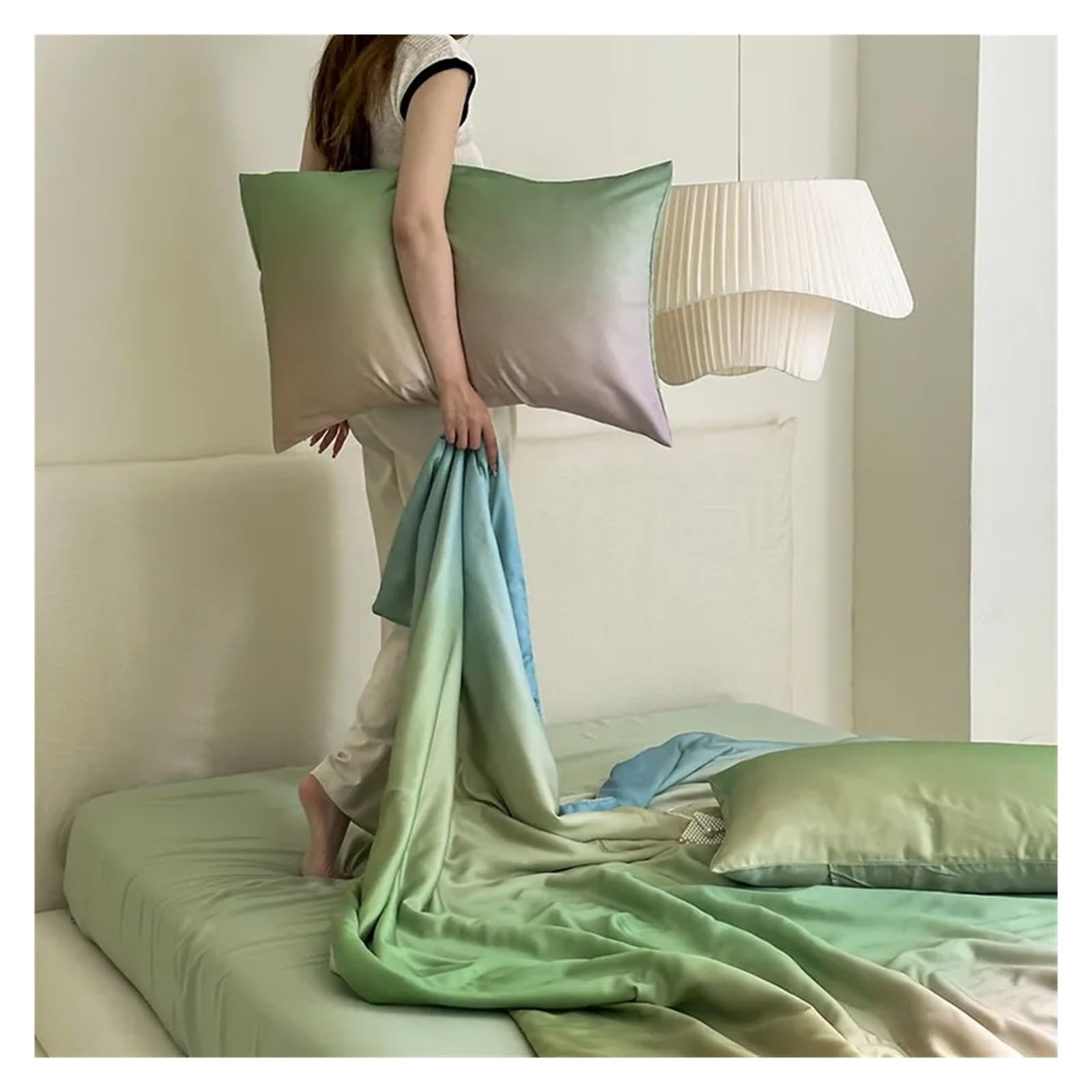 ADovz 4 pezzi queen size morbido setoso raffreddamento morbido trapuntato estivo piumino piatto lenzuolo 2 fodere Compatible with cuscini coperta sfumata viola,Lenzuola