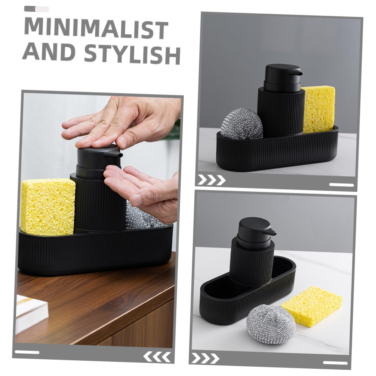 Anneome Dispensador Jabón Cocina con Bomba Precisa y Soporte Esponja Integrado Organizador Fregadero Compacto para Botellas de Loción y Lavado Duradero y Fácil Limpieza Acabado Moderno