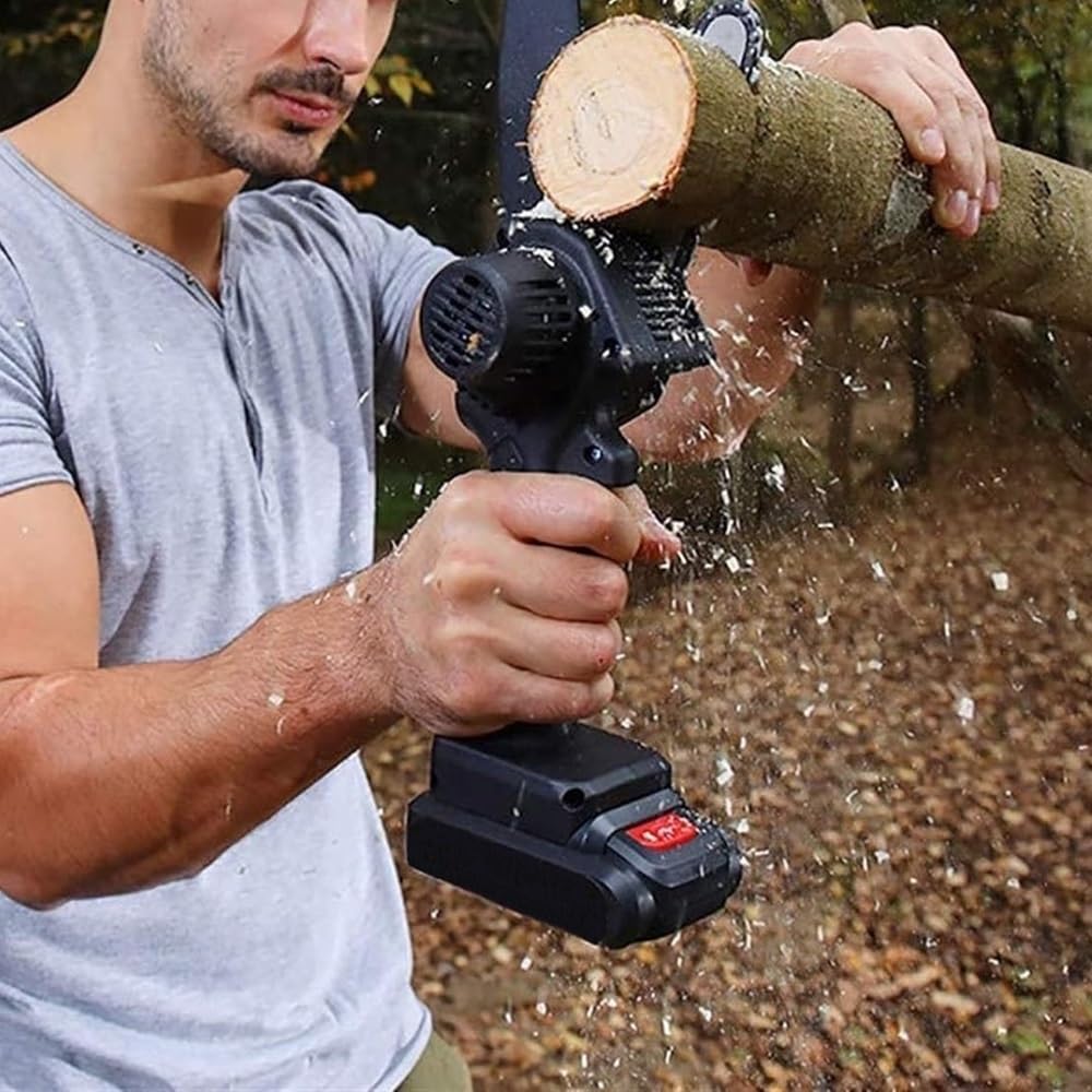 Mini motosierra a batería 48 V recargable con 2 baterías, motosierra eléctrica portátil hoja 4 pulgadas para poda árboles y ramas, sierra eléctrica de una mano con maletín
